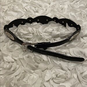 Tony Lama Black Belt with Ornate Silver Buckle